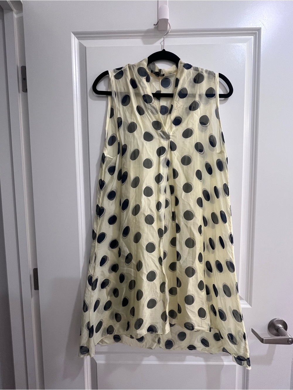 Silk Dress Soft Yellow with Black Polka Dots